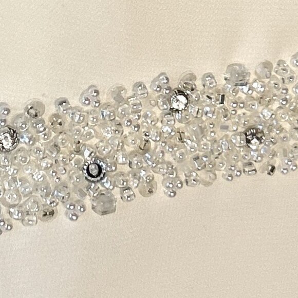 David's Bridal Galina Ivory Chiffon Empire Waist Bridal Gown Minimalist Modern - Picture 12 of 15